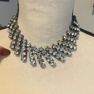 WHBM Cascading Four Row Clear Rhinestone Bib Collar Necklace Prong Set